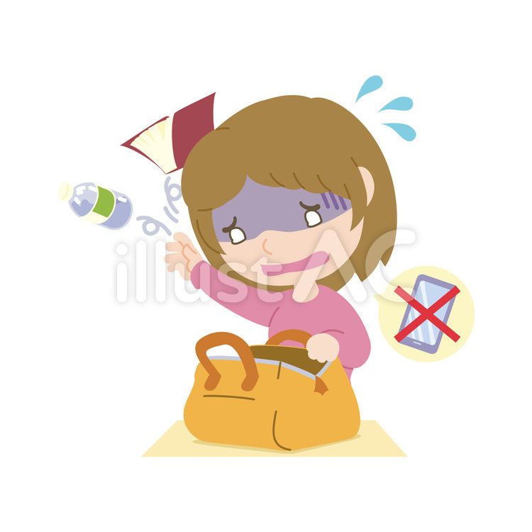 スマホを失くした女性（線なし） 紛失,見つからない,探すのイラスト素材