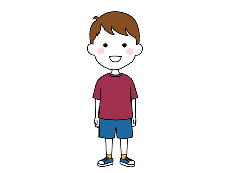 男子小学生 男の子,小学生,子供,笑顔,全身,立つ,手描き,シンプル,線画,人物のイラスト素材
