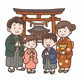 家族で初もうで 初詣,正月,家族,お参り,新年,新春,お父さん,お母さん,娘,息子のイラスト素材