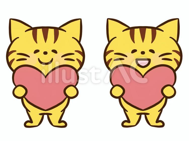 ハートねこ、とらねこ2 ねこ,動物,とらねこのイラスト素材