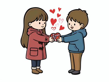 バレンタインデーのシチュエーション-3 バレンタイン,バレンタインデー,チョコレート,チョコ,お菓子,ラッピング,女の子,男の子,手渡し,ハートのイラスト素材
