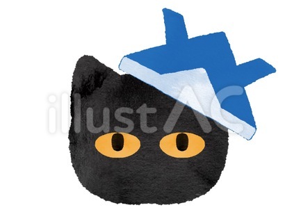 水彩風紙の兜を被った黒猫キャラクター