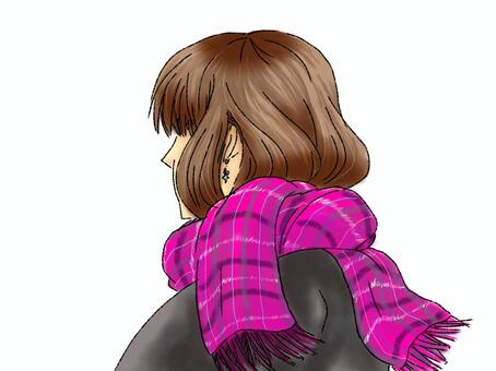 マフラー後ろ姿 後ろ姿,マフラー,女の子,ファッション,ボブマフラー,冬のイラスト素材