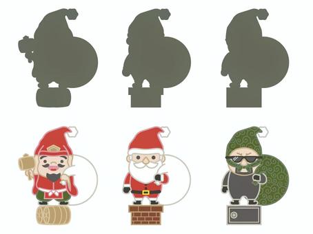 冬のシルエットクイズ素材 シルエット,袋,担ぐ,帽子,大黒天,打出の小槌,米俵,サンタクロース,プレゼント,煙突のイラスト素材