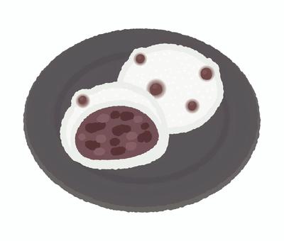 皿にのった豆大福 大福餅,大福,餅,和菓子,スイーツ,和スイーツ,小豆,あんこ,粒あん,おやつのイラスト素材