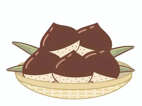 栗・山盛り 栗・山盛り 秋,旬,旬もの,食べ物,サツマイモ,栗,竹籠,笹の葉,アイコン,収穫のイラスト素材