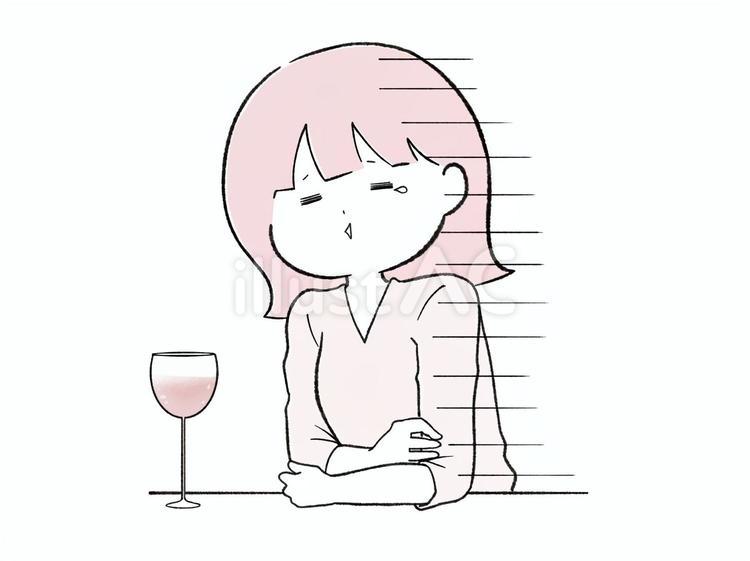 BARでとっても落ち込む女（ピンク） 落ち込む,ワイン,人物のイラスト素材