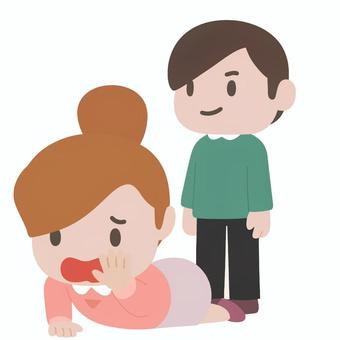 迫りくる男 女性,男性,逃げる,迫る,倒れる,緊張感,恐怖,表情,トラブル,ドラマのイラスト素材