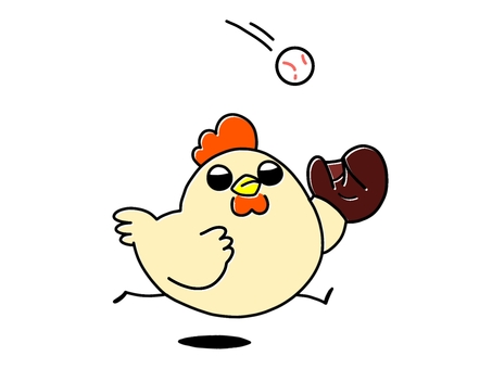 ニワトリ・野球 ニワトリ,鳥,動物,生き物,野球,グローブ,ボール,取る,野手のイラスト素材