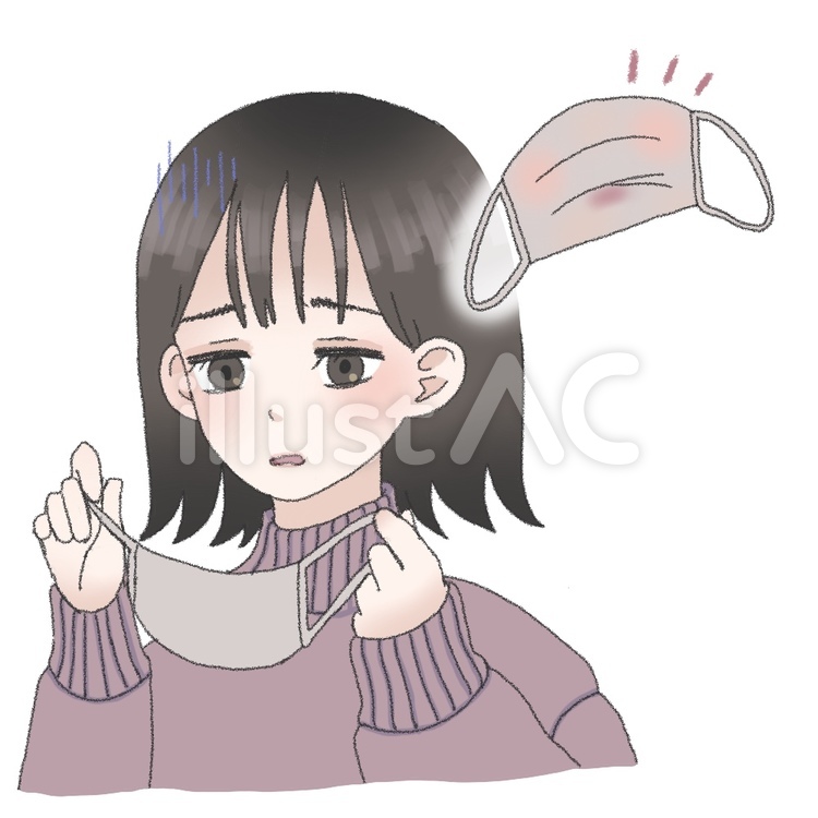 メイクでマスクが汚れちゃった女の子 人物,女の子,マスクのイラスト素材