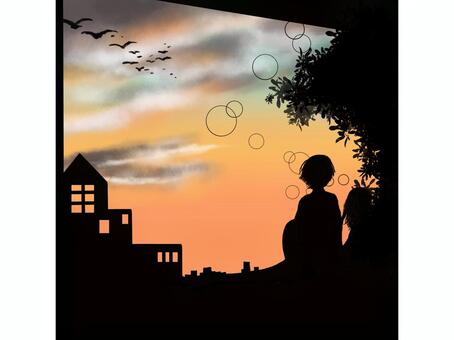 夕焼け 夕焼け,夕方,空,シルエット,影のイラスト素材