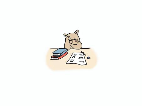 考える猫 猫,考える,勉強,宿題,テスト,文具,本のイラスト素材