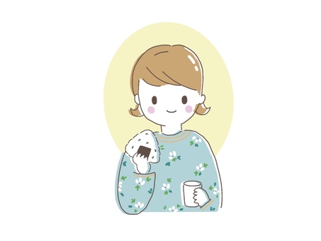 おにぎりを持つ女性 おにぎり,おむすび,塩むすび,のり,女性,女の子,人物,ごはん,米,食べ物のイラスト素材
