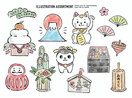 新年賀卡插畫素材JPG/PNG/AI, JPG, PNG 和 AI 新年賀卡插畫素材JPG/PNG/AI, 新年, 新年的問候, 鏡餅, JPG, PNG 和 AI