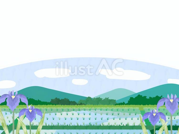日本の初夏の田園風景のイラスト素材2 夏,初夏,田のイラスト素材