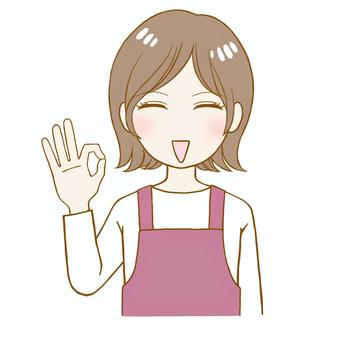 エプロン姿の女性のオッケーポーズ 女性,エプロン,主婦,ok,オッケー,了解,ばっちり,ポーズ,表情,ショートボブのイラスト素材