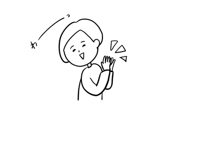 ボブ女子喜びます（線画） 喜ぶ,手,叩く,拍手,笑顔,祝福する,おめでとう,ありがとう,かわいい,うれしいのイラスト素材