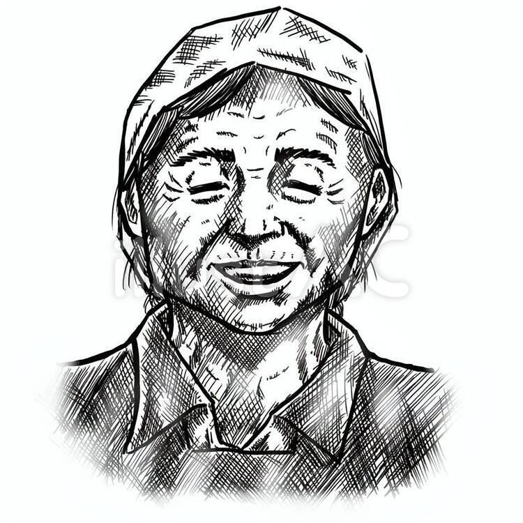 お婆ちゃん(線画) 線画,リアル,お婆ちゃんのイラスト素材