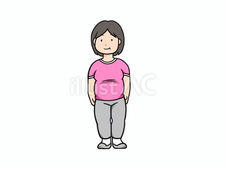 ダイエットを始める前の肥満体系の女性 ダイエット,シェイプアップ,減量のイラスト素材