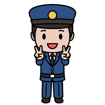 ピースする警察 警察,ピース,敬礼,制服,笑顔,ジェスチャー,帽子,交番,職業,仕事のイラスト素材