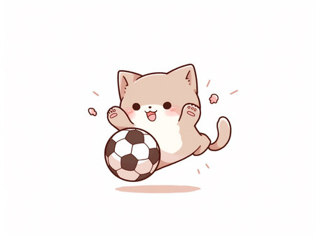 Illustration of a kitten chasing a ball, soccer ball, cat, run, JPG and PNG