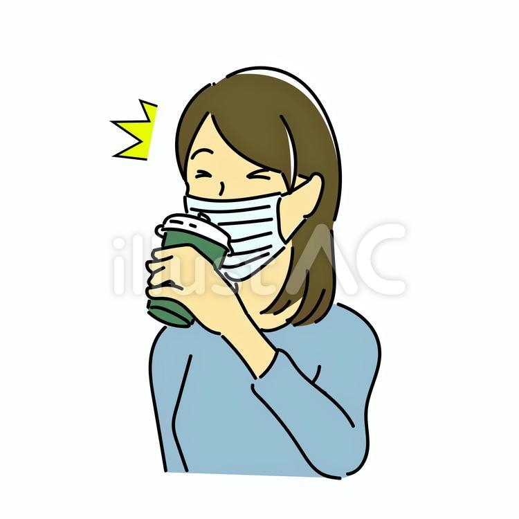 マスク着けたまま飲もうとした女性 女性,飲み物,マスクのイラスト素材