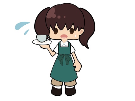 ツインテールの女の子 カフェ店員３ 女の子,かわいい,靴,ツインテール,全身,エプロン,ズボン,コーヒー,カップ,店員のイラスト素材