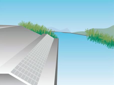 河川護岸工事 河川,法面,土手,空,草むら,工事のイラスト素材