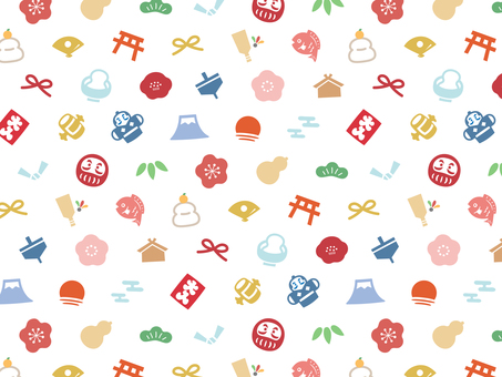 お正月のかわいいパターン背景素材01 年賀状,正月,和柄,背景,パターン,和風,年賀状素材,お正月,富士山,ダルマのイラスト素材