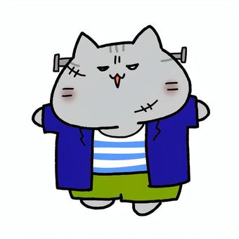 フランケンシュタインにゃんこ ねこ,手書き,かわいい,フランケンシュタイン,ハロウィン,ゾンビ,ホラーのイラスト素材
