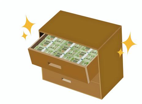 たんす預金とへそくりのイメージイラスト たんす預金,タンス,預金,お金,一万円札,札束,現金,貯金,貯める,へそくりのイラスト素材
