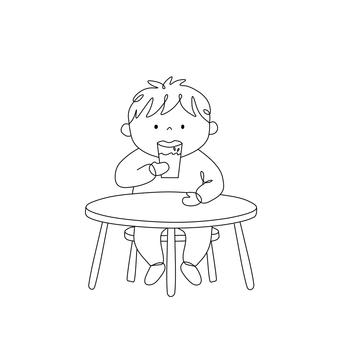 【動作絵】水を飲む男の子 言語聴覚療法,絵カード,動作絵,男の子,子供,飲む,水,ジュース,コップ,ラインアートのイラスト素材