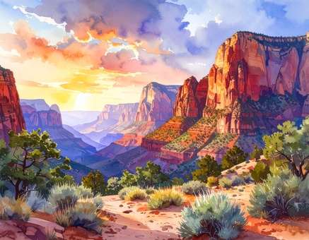 グランドキャニオンと夕焼け