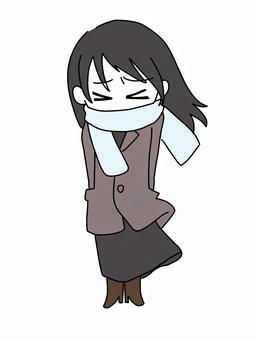 寒い女の子 寒い女の子 デフォルメ,シンプル,透過,女の子,強風,寒い,北風,コート,スカート,ブーツのイラスト素材