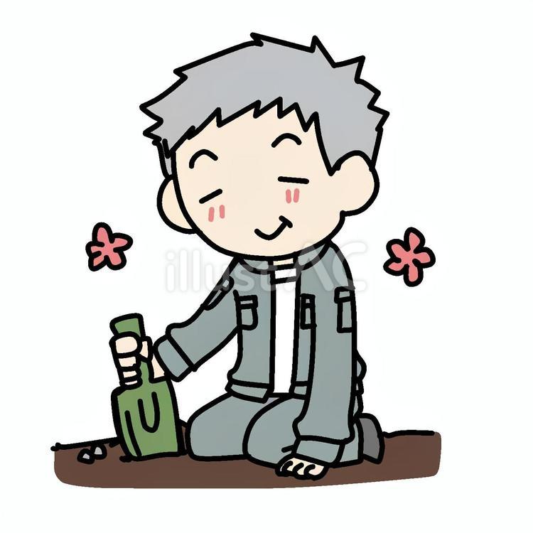 ほのぼのスコップで土を掘るおじいさん おじいさん,スコップ,土のイラスト素材
