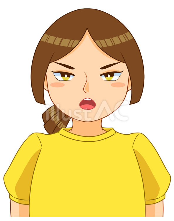 怒った顔のふくよかな女性のイラスト イラスト,手描き,シンプルのイラスト素材
