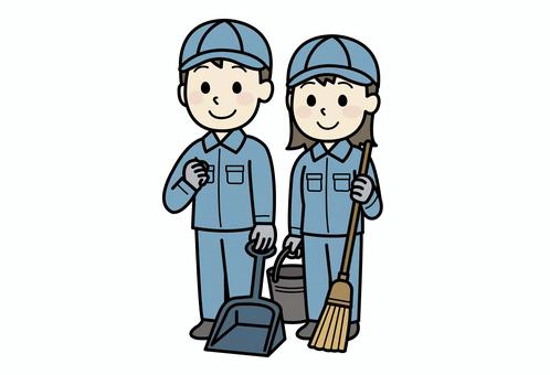 作業服の男女清掃員 清掃員,男女,掃除,清掃,男性,仕事,女性,作業服,笑顔,清掃業のイラスト素材