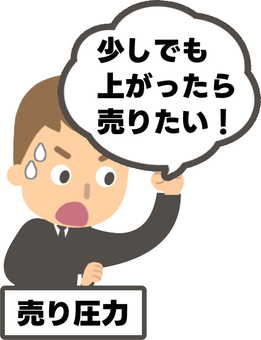 売り圧力のイメージ（セリフあり） 売り,圧力,売りたい,相場,下げる,優勢,投資家,トレーダー,心理,男性のイラスト素材