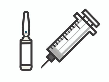 注射器とアンプル１個セット02 アンプル,注射,注射器,予防接種,医療,アイコン,マーク,シンプルのイラスト素材