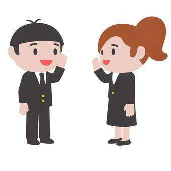 挨拶するOLとビジネスマン ol,ビジネスマン,挨拶,笑顔,礼儀,コミュニケーション,信頼,オフィス,スーツ,社会人のイラスト素材