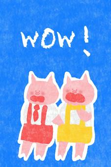 WOW! wow,かわいい,ぶた,びっくり,衝撃,驚く,発見,見つける,どうぶつ,いきもののイラスト素材