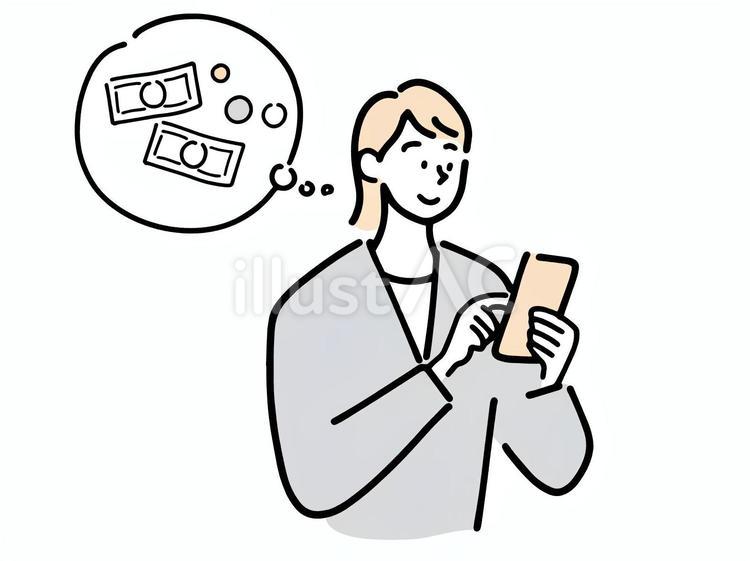スマホでお金をやり取りする女性会社員 スマホ,お金,稼ぐのイラスト素材