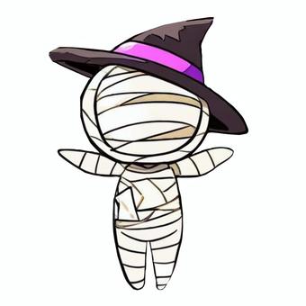 ハロウィン仮装したミイラ ミイラ,モンスター,仮装,ハロウィン,halloween,包帯,ホラー,怖い,魔法使い,帽子のイラスト素材
