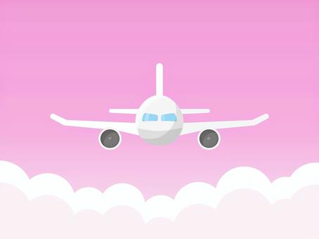 飛行機とピンクの空 春,旅行,飛行機,乗り物,航空機,空,ひこうき,旅,海外旅行,世界旅行のイラスト素材
