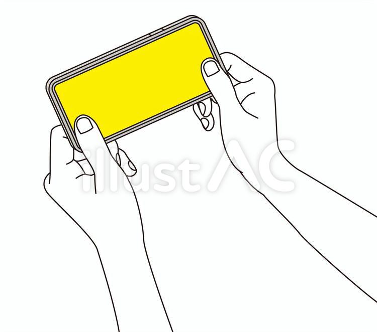 横向きのスマホを持つ両手のイラスト スマホ,スマートフォン,ユーチューブのイラスト素材