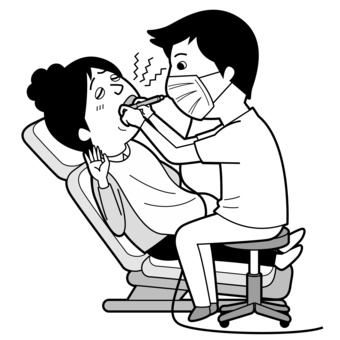 歯の治療中の女性と歯科医師_モノクロ 歯の治療中の女性と歯科医師_モノクロ 日本人,男性,女性,歯科医師,歯医者,歯科医,デンタルクリニック,デンタル,歯科,治療のイラスト素材