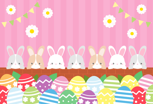 イースターエッグとうさぎと花のイラスト2 イースター,春,イースターエッグ,うさぎ,花,ガーランド,かわいい,おしゃれ,イラスト,素材のイラスト素材