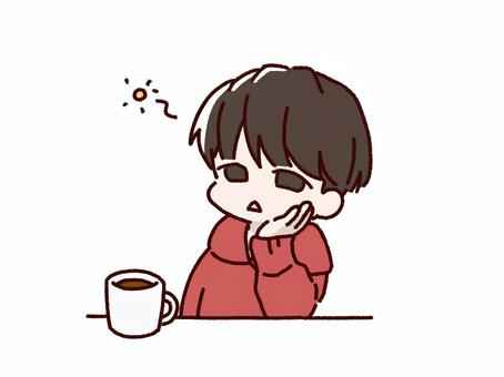 ぼんやりする人（黒髪赤） ぼんやり,パーカー,ショートヘア,眠い,空虚,お茶,コーヒー,マグカップ,黒髪,赤のイラスト素材