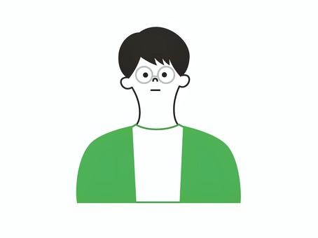 黒髪の眼鏡男子　無表情 人,男,眼鏡,ビジネス,緑,無表情,無言,無口,無反応,無愛想のイラスト素材