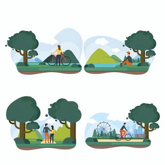 Illustration, ecology, a couple, cycling, 